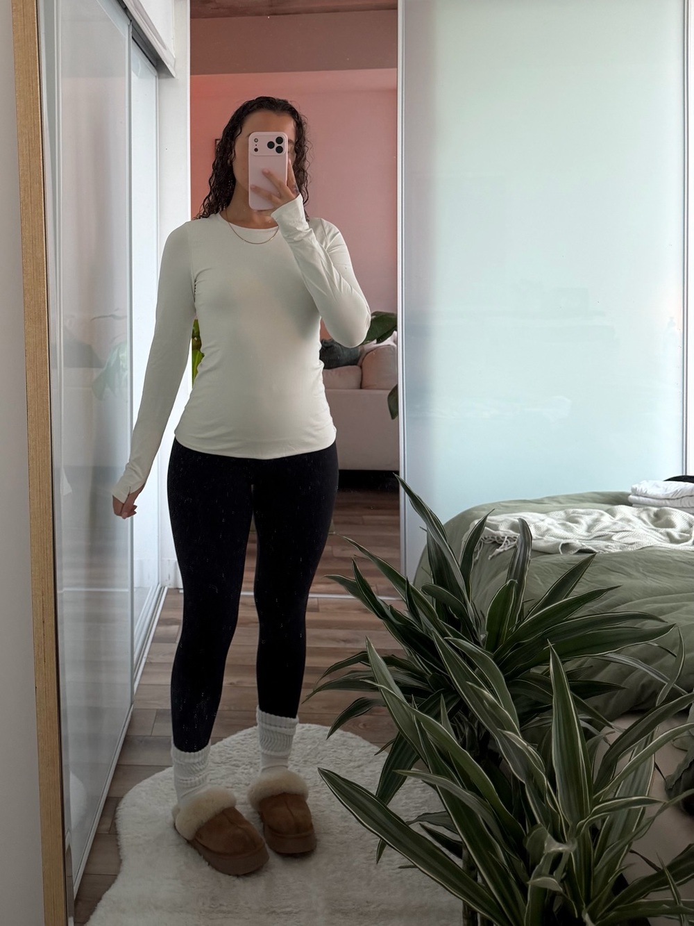 Aritzia Cream Long-Sleeve Crewneck Top